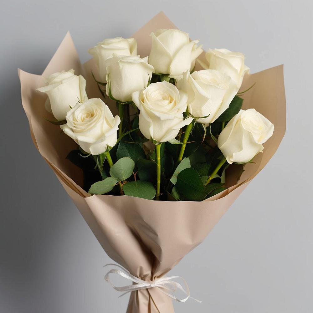 Букет 9 Белых роз Эдлесс Лав в Автурах