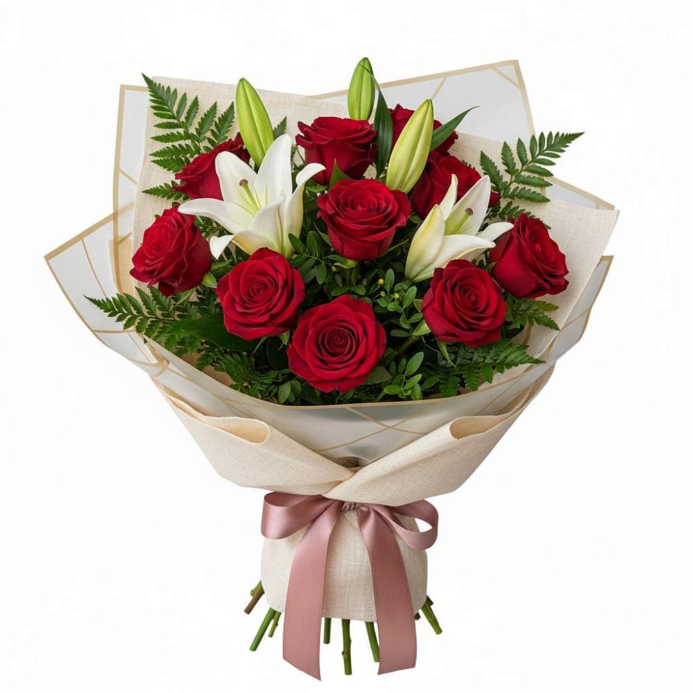 Букет цветов из: Лилии и Розы в Автурах