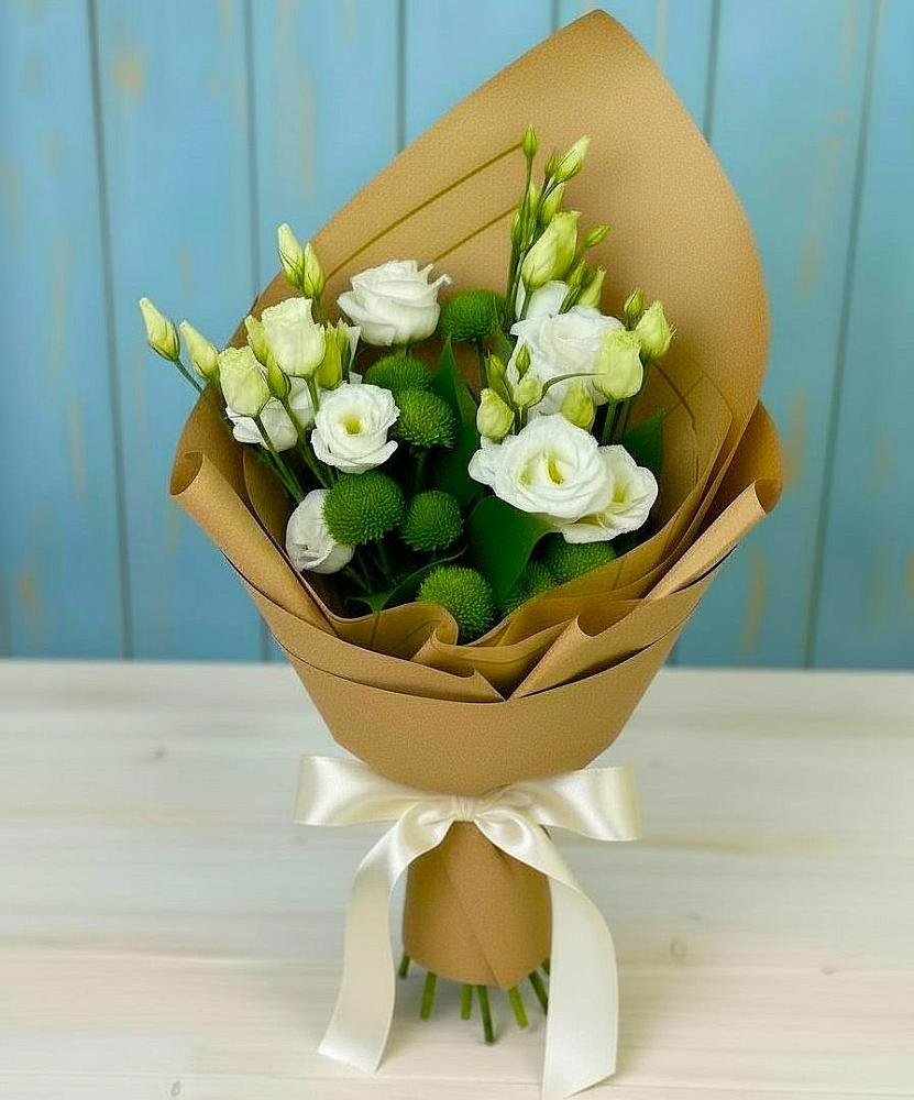 Букет цветов из: Хризантемы и Лизиантусы в Автурах