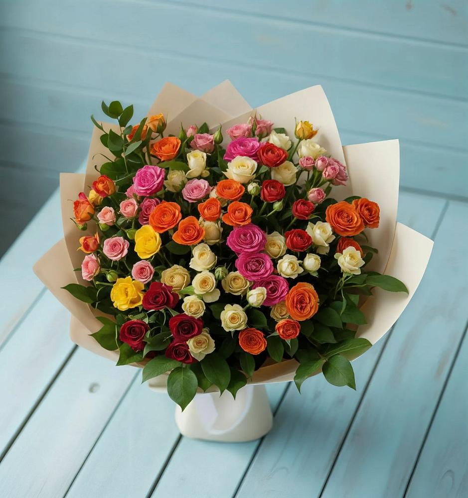 Букет Микс из разноцветных кустовых роз в Автурах