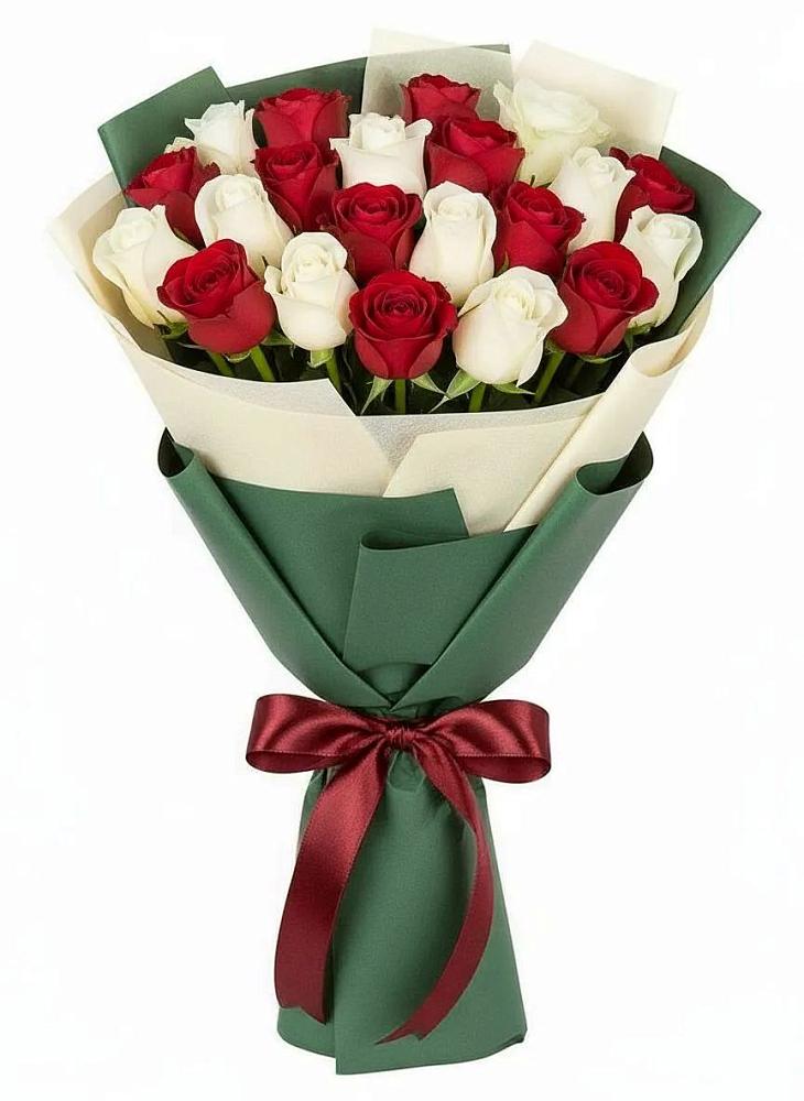Букет Микс из красных и белых роз в Автурах