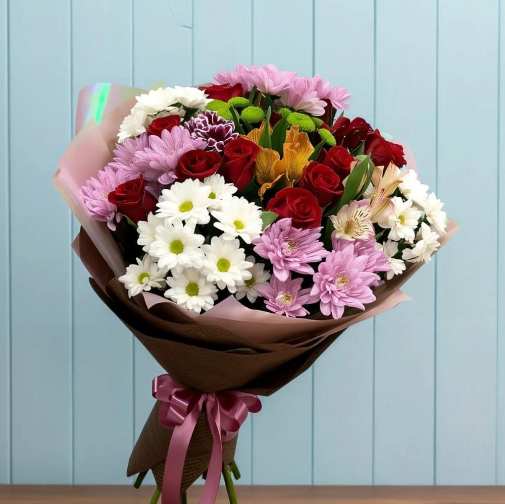 Букет цветов из: Розы, Хризантемы и Альстромерии в Автурах